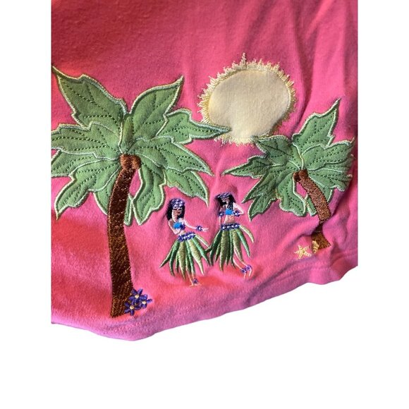 Bechamel Pink Embroidered Tropical Button Short Sleeved Knit Cardigan Top Sz XL - Picture 4 of 9